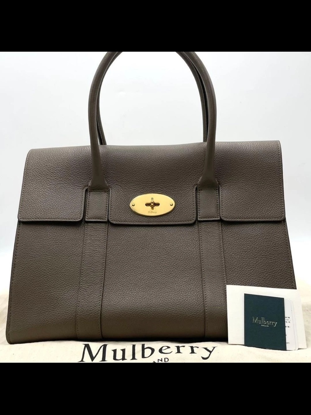 Mulberry Taupe Brown Leather Satchel with Gold Hardware
